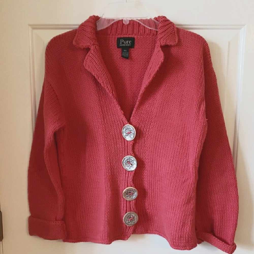Pure HandKnit Pink Cardigan Size: M/L